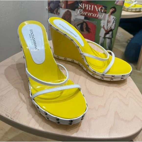 Dolce & Gabbana Studded Yellow Wedges - Picture 3 of 10